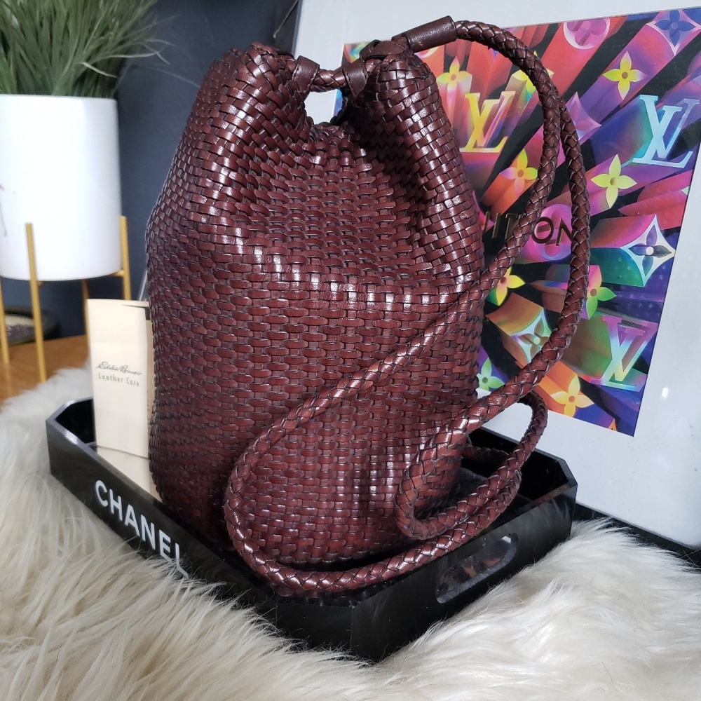 Vintage Eddie Bauer Woven Leather Sling Backpack